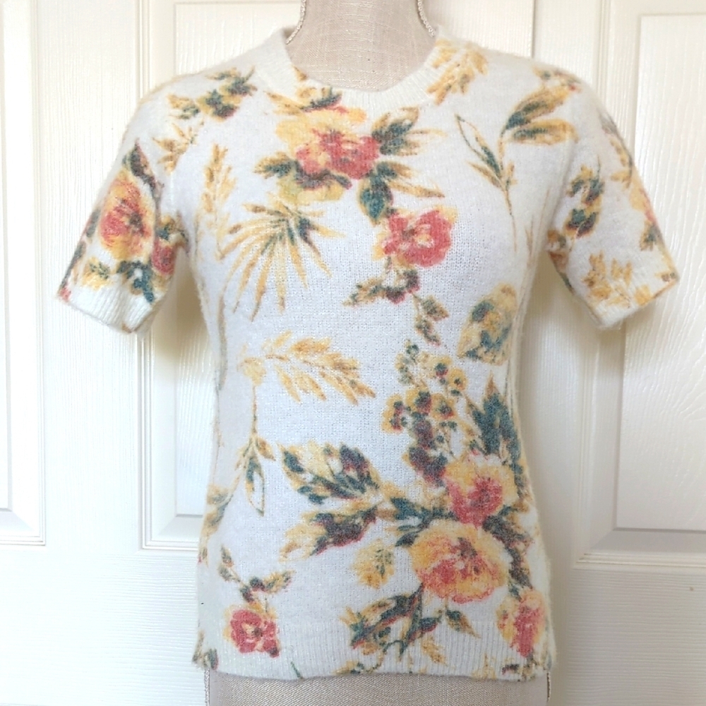Joie Floral Short Sleeve Sweater